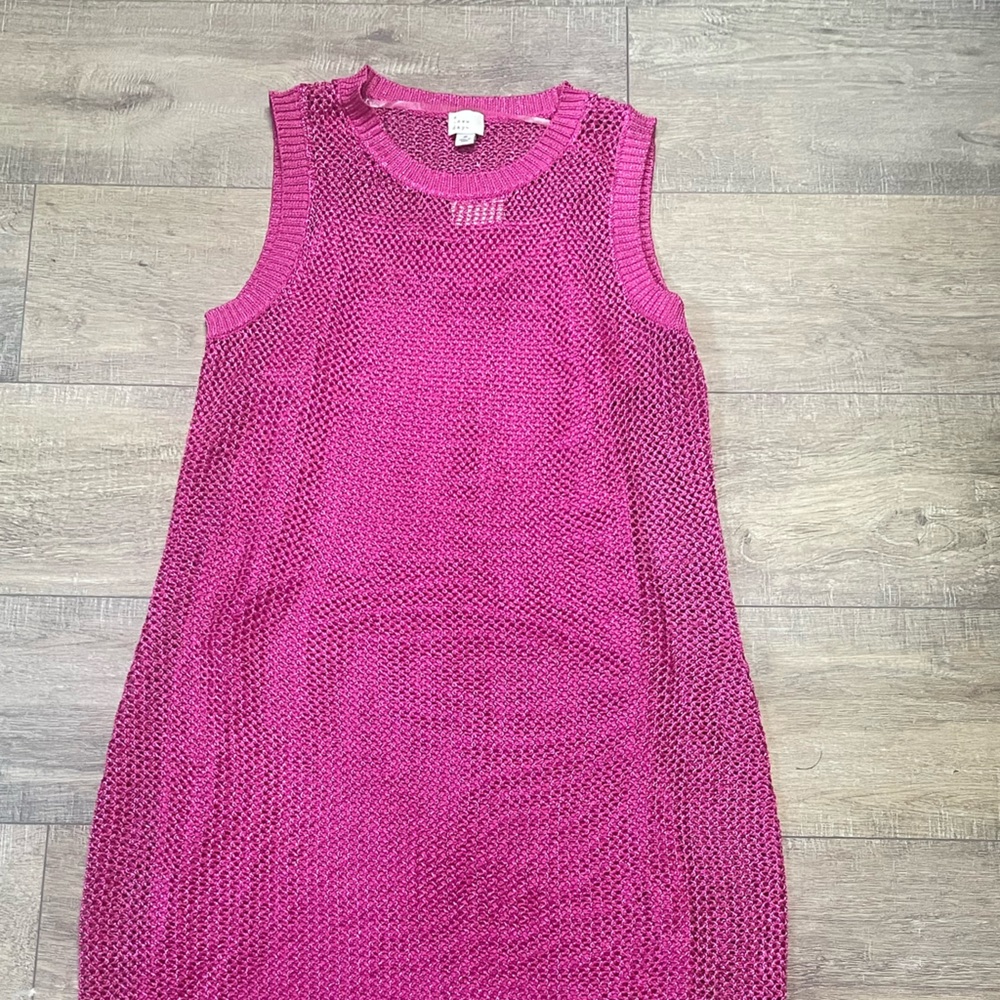 Fuchsia Knit Crochet Shimmery Lined, Sleeveless Maxi Dress/Beach Coverup